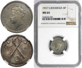 Weltmünzen und Medaillen, Südrhodesien / Southern Rhodesia. George VI. 6 Pence 1937. Silber. KM 10. NGC MS 64