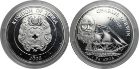 Weltmünzen und Medaillen, Tonga. CHARLES DARWIN. 1 Pa'anga 2005. 31,47 g. 0.925 Silber. 0.93 OZ. KM 218. Polierte Platte, in Münzkapsel