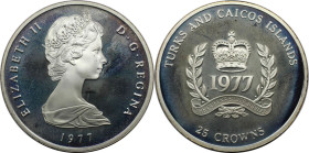 Weltmünzen und Medaillen, Turks und Caicos Inseln / Turks and Caicos Islands. 25. Regierungsjubiläum von Elisabeth II. 25 Crowns 1977. 43,75 g. 0.925 ...