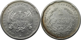 Weltmünzen und Medaillen, Uruguay. Republik, seit 1830. 1 Peso 1877 A. Silber. KM 17. Sehr Schön, Kl.Kratzer