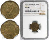 Weltmünzen und Medaillen, Westafrika / Western African. Britisch-Westafrika. George VI. 6 Pence 1952. Nickel-Messing. KM 31. NGC MS 62