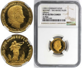 Medaillen und Jetons, Gedenkmedaillen. Deutschland. Mozart-Goldmedaille ND (1991) von R. Schmidt. 3,45 g. 20 mm. Vs.: Büste von Mozart rechts. Rs.: Di...