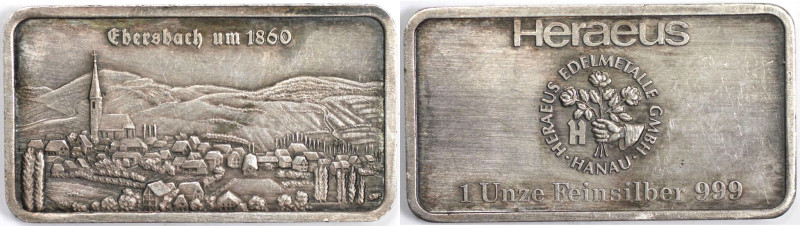 Medaillen und Jetons, Silberbarren / Silver Bar. Silberbarren 1 OZ Heraeus Edelm...