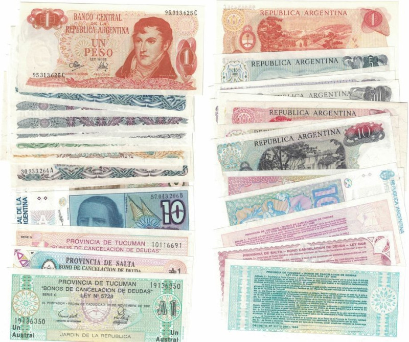 Banknoten, Argentinien / Argentina, Lots und Sammlungen. 2 x 1, 2 x 5, 4 x 10, 5...