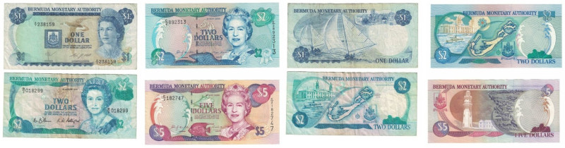 Banknoten, Bermuda, Lots und Sammlungen. 1 Dollar 1984, P. 28b (II), 2 Dollars 1...