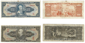 Banknoten, Brasilien / Brazil, Lots und Sammlungen. 5 Cruzeiros ND (1943) Serie 85A, Pick 134a, III-. 1000 Cruzeiros ND (1943) Serie 73A, Pick 141, II...