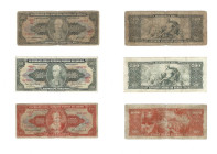 Banknoten, Brasilien / Brazil, Lots und Sammlungen. 2 x 500 Cruzeiros ND (1958-60) Serie 744A, 1163A, Pick 164c, 164d, IV, II. 1000 Cruzeiros ND (1960...