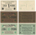 Banknoten, Deutschland / Germany, Lots und Sammlungen. Notgeld, Brandenburg. Gefangenenlager Zossen - Weinberge. 1 Pfennig, 5 Pfennig, 10 Pfennig. ND....