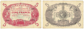 Banknoten, Guadeloupe. 5 Francs L.1901 (1928-1945). P. 7e. III