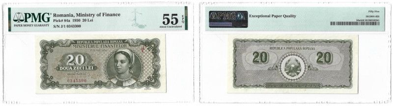 Banknoten, Rumänien / Romania. 20 Lei 15.6.1950 girl at right. Pick 84a. PMG a.U...