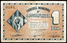 Aiguafreda. 50 céntimos y 1 peseta. (T. 29 y 30). 2 billetes, todos los de la localidad. MBC-/MBC.