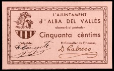 Alba del Vallés. 25 y 50 céntimos. (T. 64a y 65a). 2 billetes. Raros y mas así. EBC/EBC+.