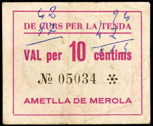 Ametlla de Merola, l'. De curs per la tenda. 10 céntimos. (T. 196 y 196a). 2 bil...