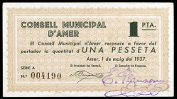 Amer. 50 céntimos y 1 peseta. (T. 197a y 188a). 2 billetes, todos los de la localidad. MBC/EBC-.