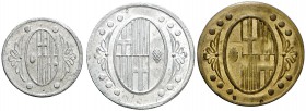 Ametlla del Vallés, l'. 25, 50 céntimos y 1 peseta. (T. 199, 200 y 203). 3 monedas. Raras. MBC+/EBC.