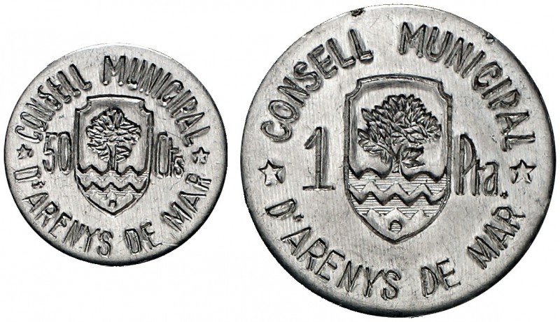 Arenys de Mar. 50 céntimos y 1 peseta. (T. 245 y 246). 2 monedas, serie completa...