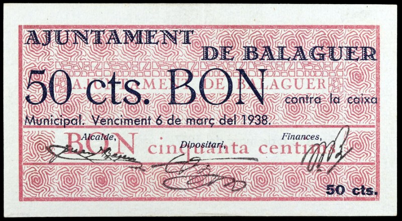 Balaguer. 10, 25, 50 céntimos (tres) y 1 peseta. (T. 340, 340 var y 341 a 344). ...