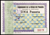 Bisbal del Penedés, la. 5, 10, 25 (dos), 50 céntimos y 1 peseta (dos). (T. 532, 534 a 537 y 539). 7 billetes, dos series completas, uno de 25 céntimos...
