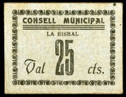 Bisbal d'Empordà, la. 10 (dos), 25, 50 céntimos y 1 peseta (dos). (T. 541 a 544 y 544 var). 3 billetes y 3 cartones, los de 10 céntimos variantes de c...