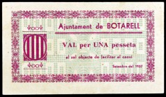 Botarell. 25, 50 céntimos y 1 peseta. (T. 609, 610a y 611). 3 billetes, serie completa, el de 1 peseta nº 092. Raros así. EBC-/EBC+.