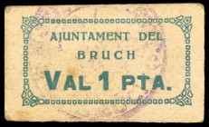 Bruch, el. 25 (tres), 50 céntimos y 1 peseta (tres). (T. 628, 630, 630a y 631 a 633). 3 billetes y 3 cartones, una serie completa. MBC/EBC+.