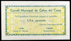 Cabra del Camp. 50 céntimos y 1 peseta. (T. 649 y 650a). 2 billetes, serie completa. Escasos y más así. MBC+/EBC.