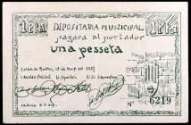 Caldes de Montbui. 25, 50 céntimos (dos) y 1 peseta. (T. 695 a 698). 4 billetes, todos los de la localidad. Escasos así. EBC-/EBC+.