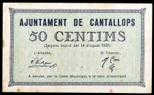 Cantallops. 50 céntimos. (T. 754a). Raro. MBC.