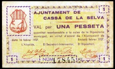 Cassà de la Selva. 25 céntimos y 1 peseta. (T. 806a y 807). 2 billetes. MBC/EBC.