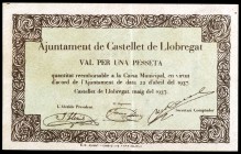 Castellet de Llobregat. 5, 10, 25 céntimos y 1 peseta. (T. 842, 843, 845 y 846). 4 billetes, una serie completa. MBC+/EBC.