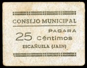 Escañuela (Jaén). 25 céntimos. (KG. 329). Cartón. Muy raro. MBC.