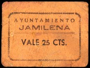Jamilena (Jaén). 25 céntimos. (KG. falta) (R.G.H. 2998). Muy raro. BC+.