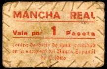 Mancha Real (Jaén). 1 peseta. (KG. 474a). Cartón, cosido en la época. Raro. (BC+).