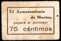 Martos (Jaén). 75 céntimos. (KG. 481). Cartón. Escaso. MBC-.