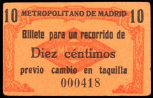 Madrid. Metropolitano. 10 (dos) y 15 céntimos (dos). (KG. 465). 4 cartones. BC/MBC.