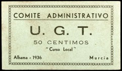 Alhama de Murcia. Comité Administrativo U.G.T. 50 céntimos. (CCT. 24) (KG. falta). Raro. EBC.