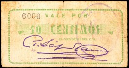 Caravaca de la Cruz. 50 céntimos. (CCT. 82) (KG. 239a). Nº 6006. No figuraba en la Colección especializada de la región de Murcia, 06/03/2001. Rarísim...