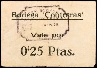 Cartagena. Bodega "Contreras". 25 y 50 céntimos. 2 vales. Raros. BC/MBC-.