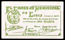 Lorca. 25 céntimos (cuatro) y 1 peseta (cuatro). (CCT. 136, a, b y 138 a 140) (KG. 454a y b). 8 cartones. EBC-/EBC+.