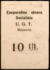 Mazarrón. Cooperativa Obrera Socialista U.G.T. 5 y 10 céntimos. (CCT. 150 y 151, mismos ejemplares) (KG. 483b y falta valor). 2 billetes, serie comple...