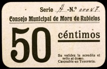 Mora de Rubielos (Teruel). 50 céntimos. (KG. 511). Cartón nº 00047. Raro y más así. EBC.