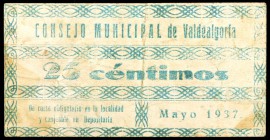 Valdealgorfa (Teruel). 25 céntimos. (KG. 761, falta valor) (RGH. 5262). Raro. BC+.