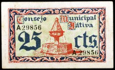 Játiva (Valencia). 25 céntimos y 1 peseta. (KG. 426 y 426a) (T. 852 y 855). 2 billetes. MBC/MBC+.