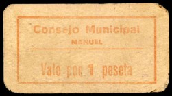 Manuel (Valencia). 25 céntimos y 1 peseta. (KG. 476 y falta) (T. 922 y 924). 2 cartones. Raros. BC/BC+.