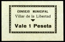 Villar de la Libertad (Villar del Arzobispo) (Valencia). 25 céntimos y 1 peseta. (KG. 812) (T. 1513 y 1516). 2 cartones, el de 25 céntimos nº 27. Rarí...
