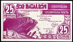 502 Batallón, 28 División, 126 Brigada Mixta. 25 (dos), 50 céntimos (dos) y 1 peseta. (KG. 845 y 845a). 5 billetes, uno con doble numeración. EBC+....