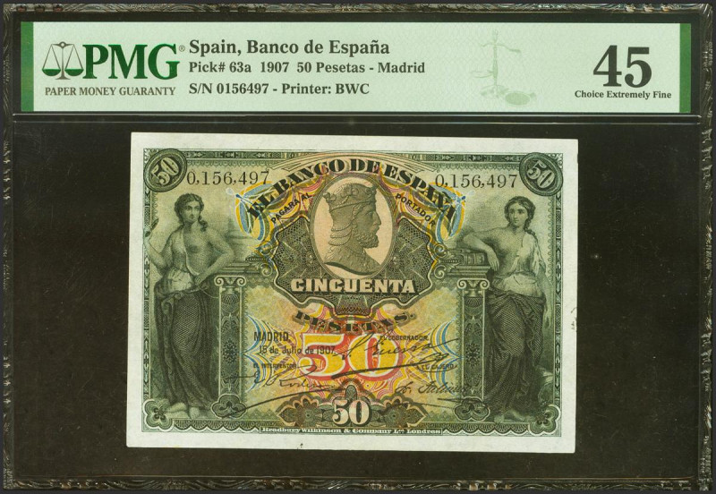 50 Pesetas. 15 de Julio de 1907. Sin serie. (Edifil 2023: 319, Pick: 63a). EBC-....