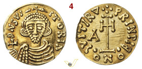 BENEVENTO ARICHI II, Principe (774-787) Tremisse D/ Busto frontale del Duca con globo crucigero R/ Croce potenziata; a s. A MIR 183 CNI 2/3 Au g 1,04 ...