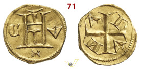GENOVA REPUBBLICA (1139-1339) Soldo d'oro o Ottavino D/ Castello tra le lettere C V e, sotto, X R/ Croce patente con I A N V nei quarti MIR 9 CNI 108/...