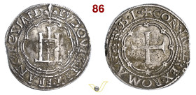 GENOVA LUIGI XII di Francia (1499-1507) Testone D/ Castello entro archi e in alto giglio R/ Croce patente entro archi MIR 147 Ag g 9,59 mm 27 RR BB